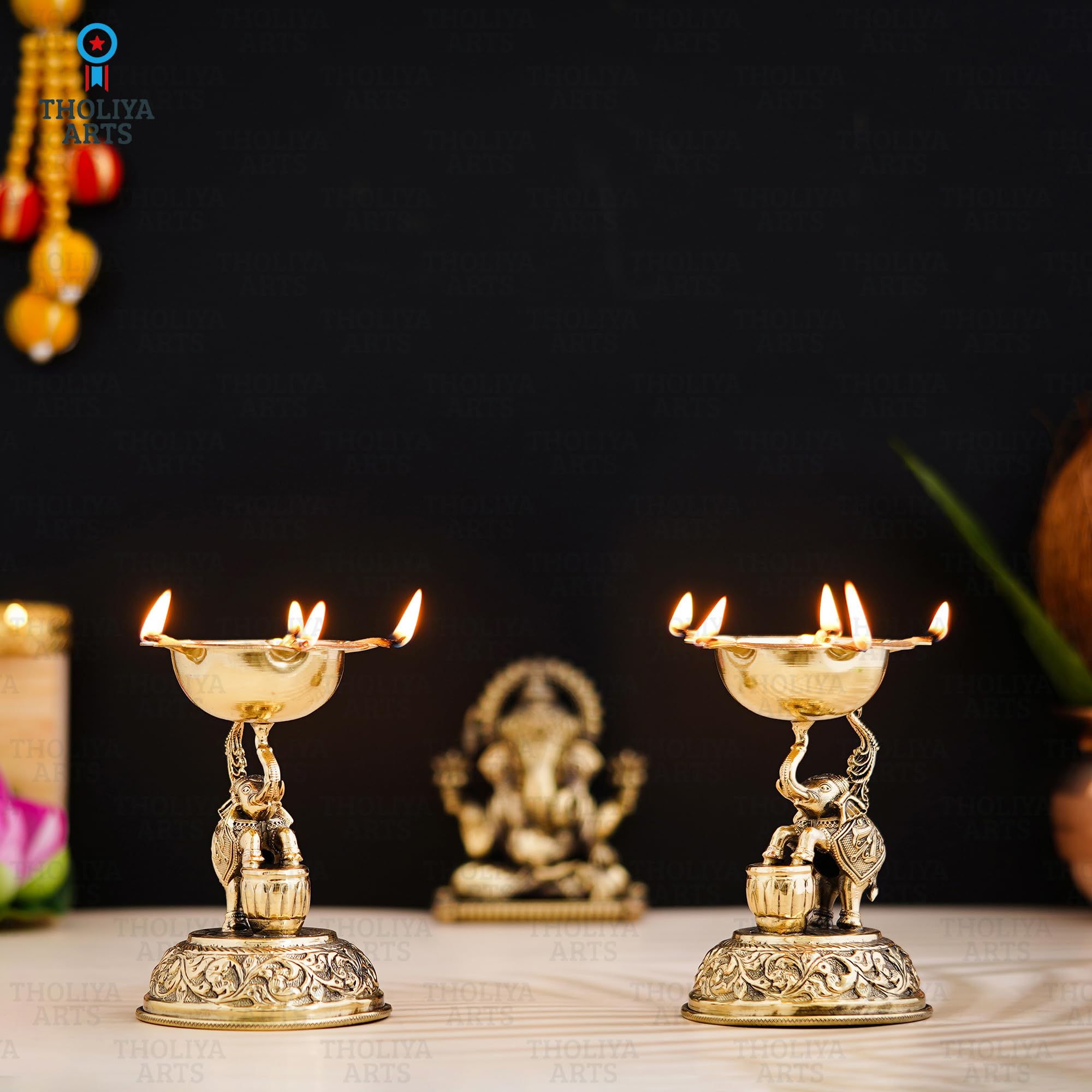 Lampada Ad Olio Decorativa Vintage In Ottone A Forma Di Pavone - Per Pooja, Mandir, Diwali - 20 Cm - 2
