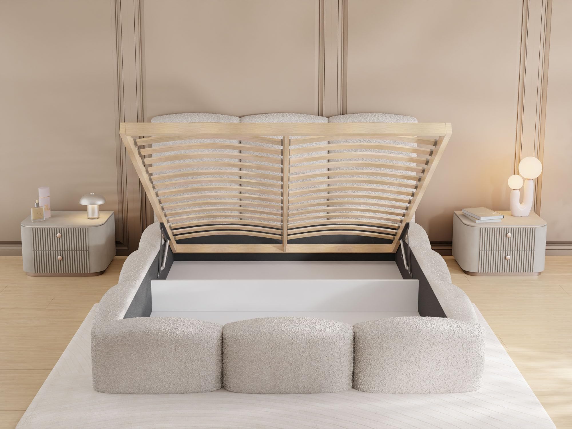 Lit Rembourré 200×200 Design Bohème - Lit Coffre Rangement - Lit