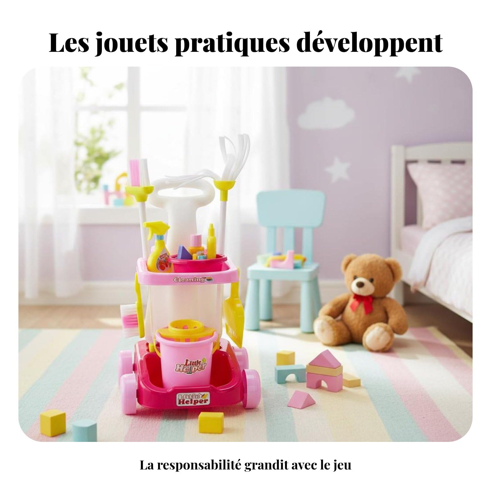 Almencla Set Bambini Pulizia Scopa Paletta Secchio Carrello Materiale Sicuro Stimola Creatività Adatto a Bambini Gioco Educativo Casa , 66733 Rosso SET