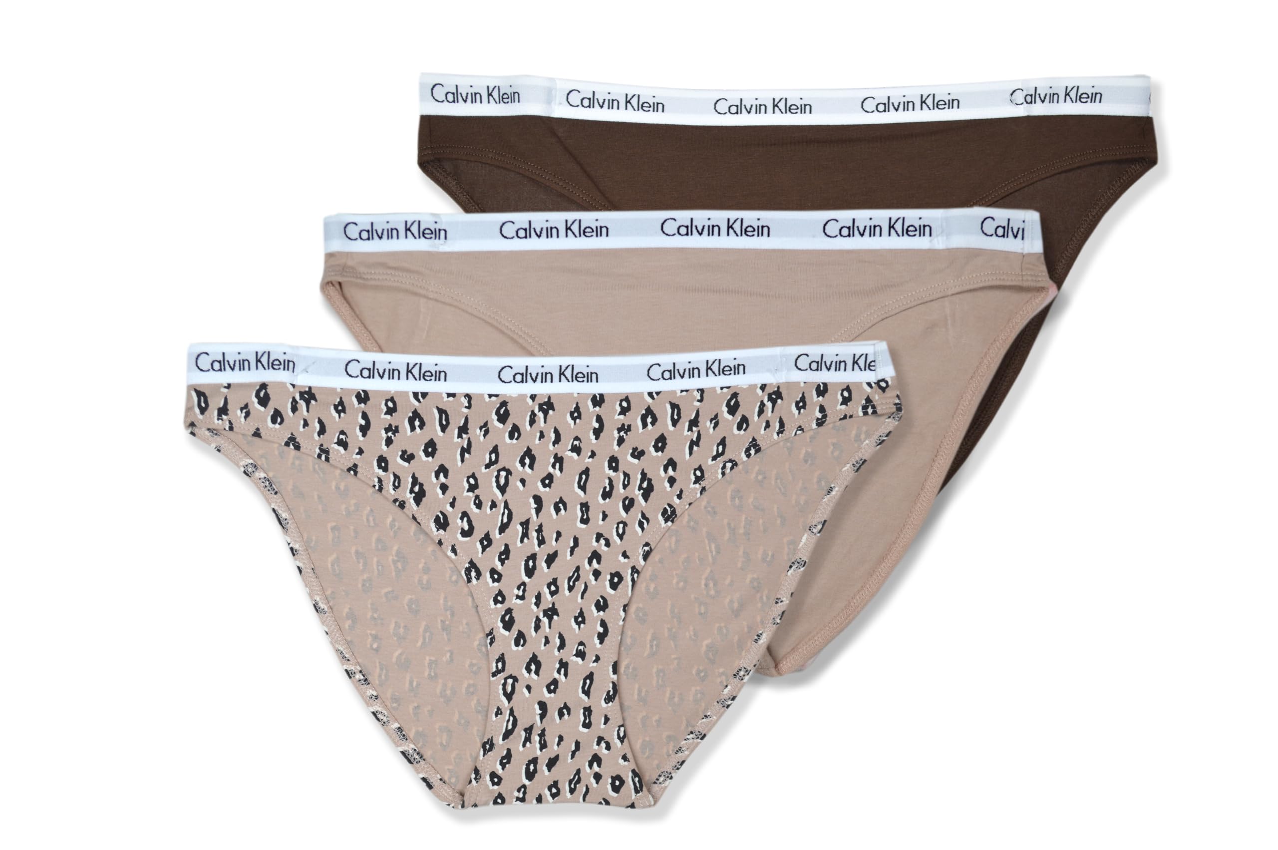 Calvin Klein - Paquete de 3 ropa interior para mujer, mezcla de algodón con logotipo moderno, café Leopardo, café Oscuro, Negro, M