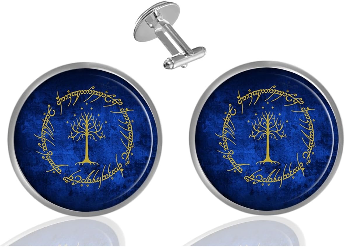 LCTCKP Lord of The Rings Custom Personality Men's 2PCS Fashion Dazzling Shirt Cuff Links Initial Silver Round Cufflinks