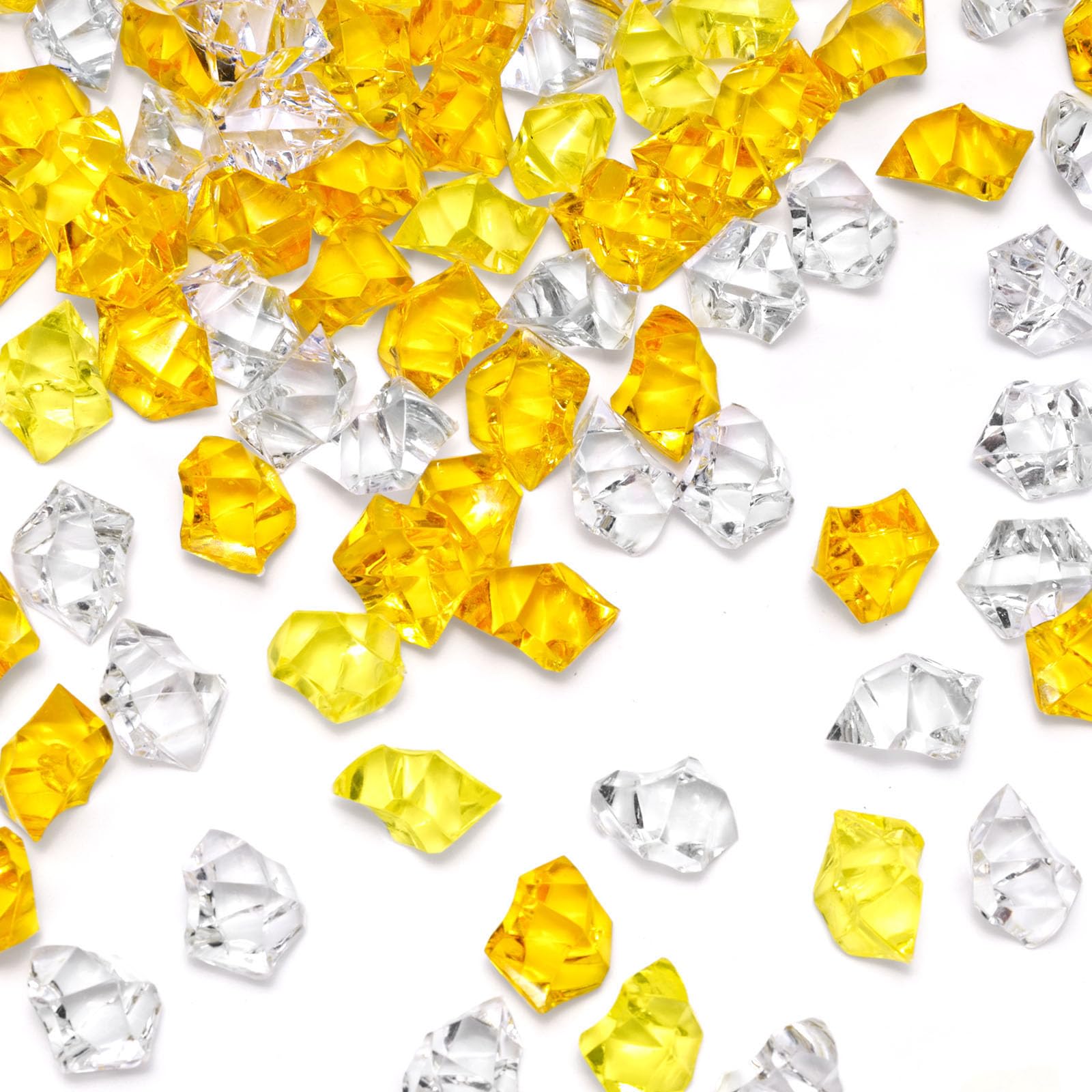 - DomeStar Yellow and Orange Fake Ice, 150PCS Acrylic Fake Diamonds, Crushed Ices Plastic Gems Vases Fillers for Aquarium Tank Rocks Table Scatter Wedding Party Home Decor