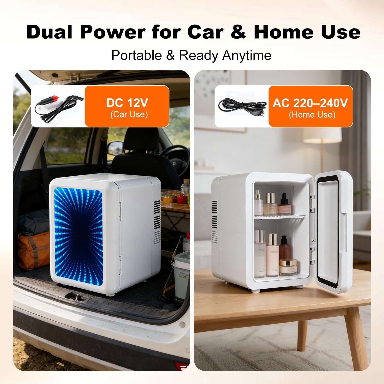 Mini réfrigérateur 4 litres/6 canettes, refroidissement et chauffage, 220 V CA/12 V CC, thermoélectrique, mode ECO à faible bruit de 25 dB, pour chambre à coucher, voiture, dortoir, bureau