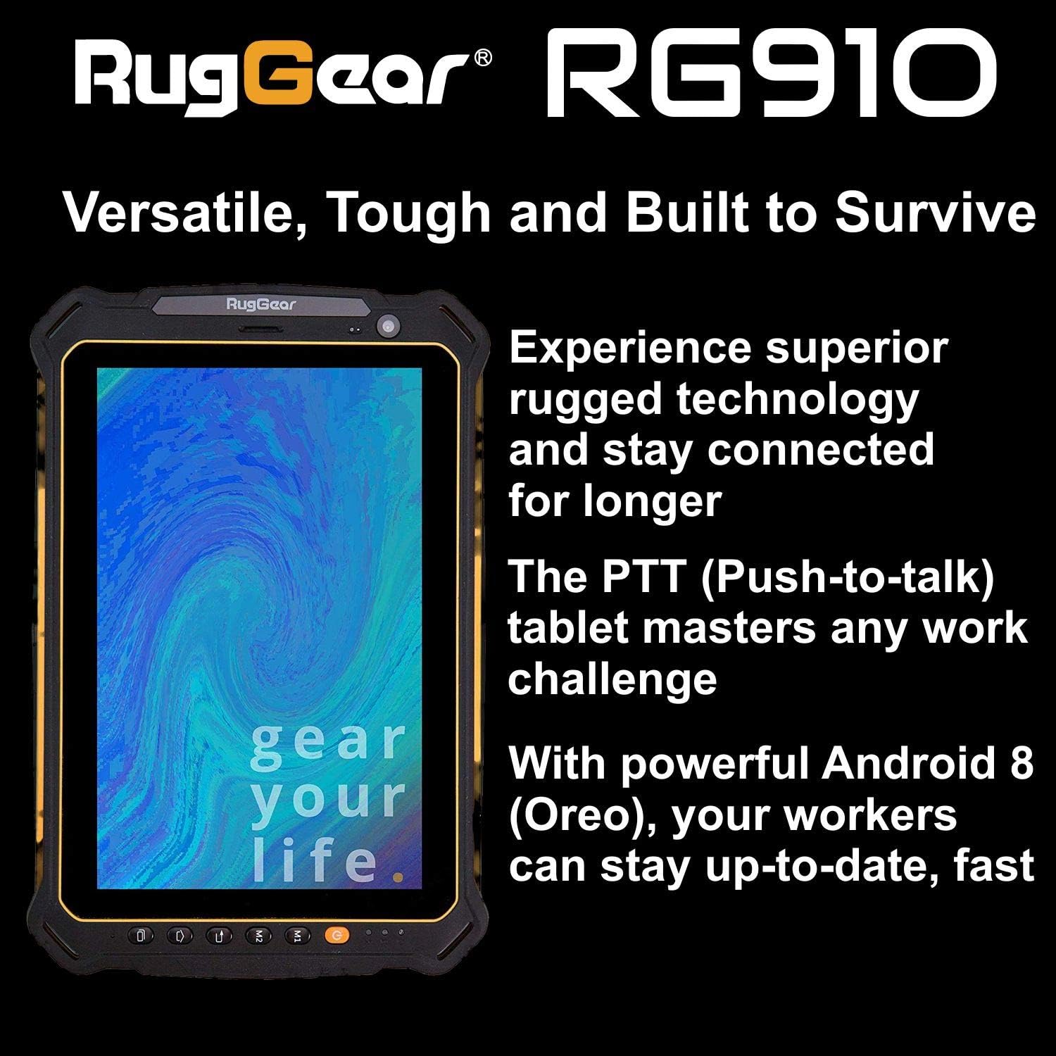 RugGear RG910 tablet in use, demonstrating its versatile and tough build