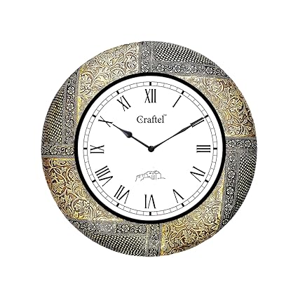 Craftel Brass Roman Dial Round Wall Clock for Bedroom Living Room Home (Gold_18 Inches X 18 Inches)