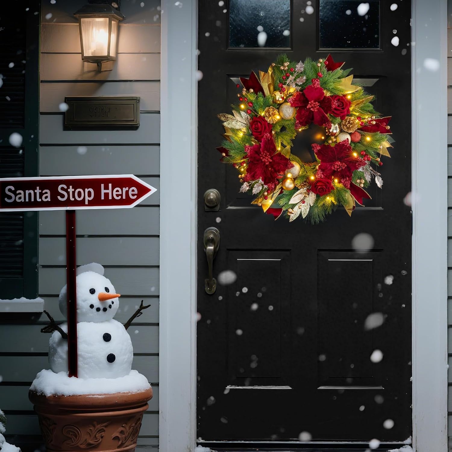 Christmas Wreaths for Front Door, Soomeir 24 Inch Outdoor Christmas Wreath with Lights, Large Prelit Wreath for Holiday Winter Window Outdoor Indoor Xmas - Image 5