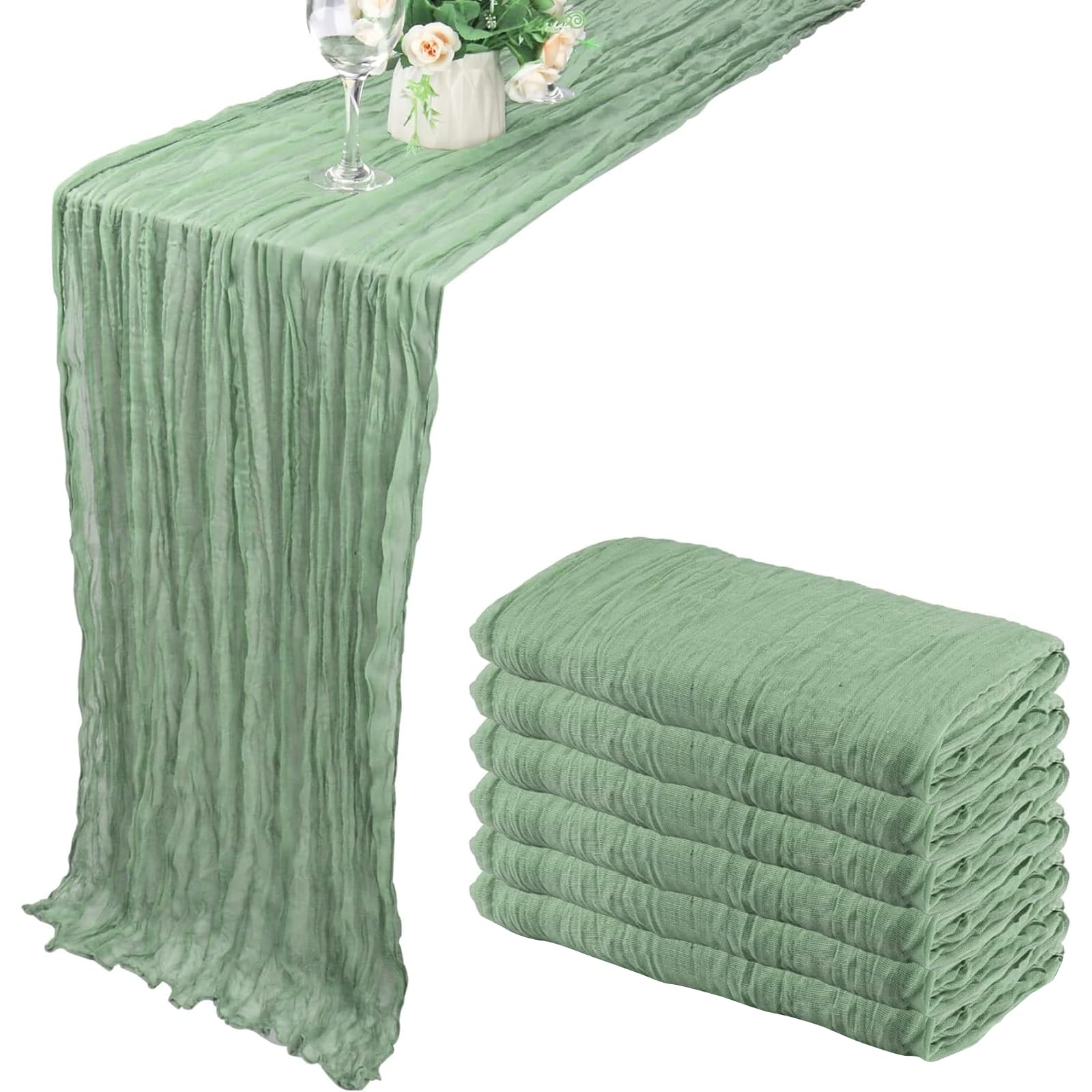 YAOYAIN Runner da Tavola Verde Salvia, 6 Pezzi 90 x 300 cm Boho Runner Verde Lavabile Table Runner, Per Decorazioni Matrimonio, Festa, Decorazioni Tavolo Compleanno, Baby Shower