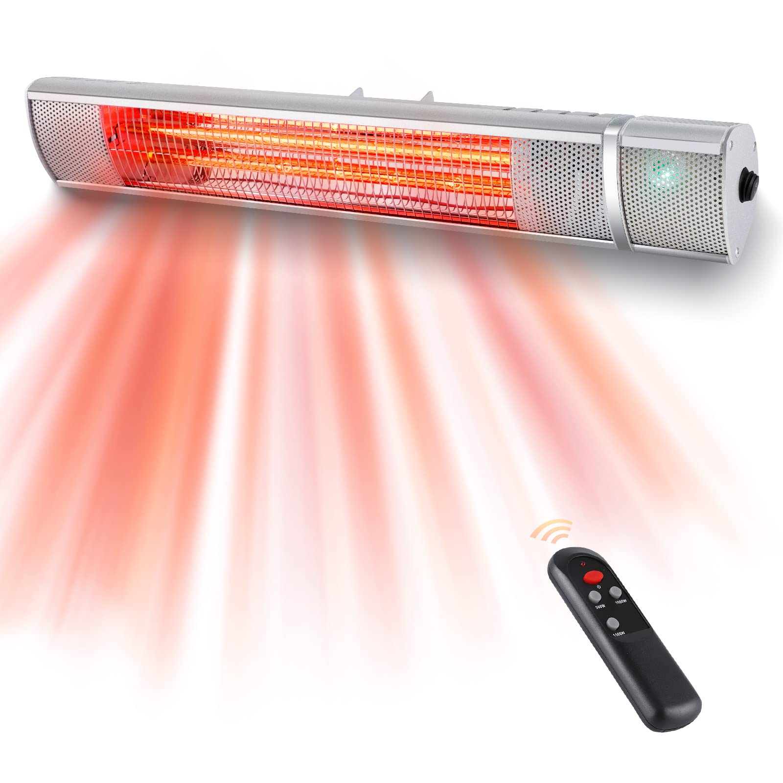 Electric Patio Heater-Indoor/Outdoor Wall Mounted Heater with 3 Power Settings-1500W Infrared Patio Heater with Remote Control for Garage Backyard, Fast Heating