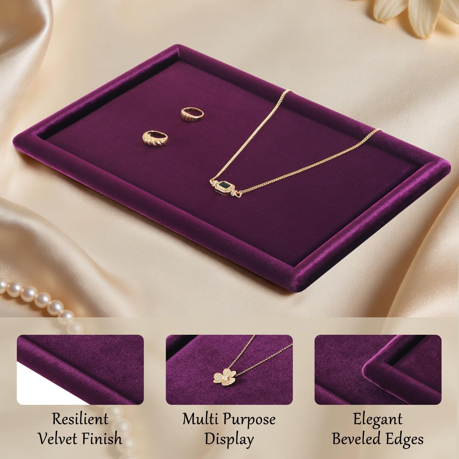 Velvet Jewelry Display Tray for Ring Earrings Necklace Bracelet Flat Tray
