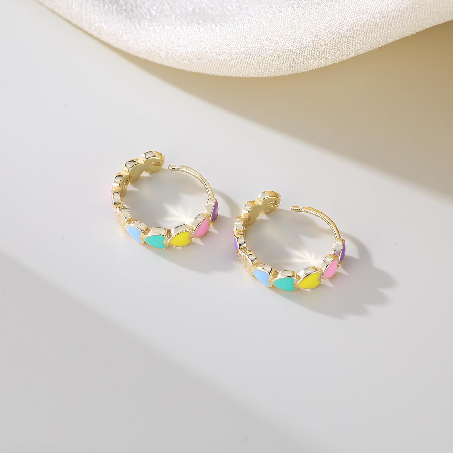 SLUYNZ Sterling Silver Rainbow Heart Hoop Earrings for Women Teens Colorful Love Earrings Huggie for Valentines Day