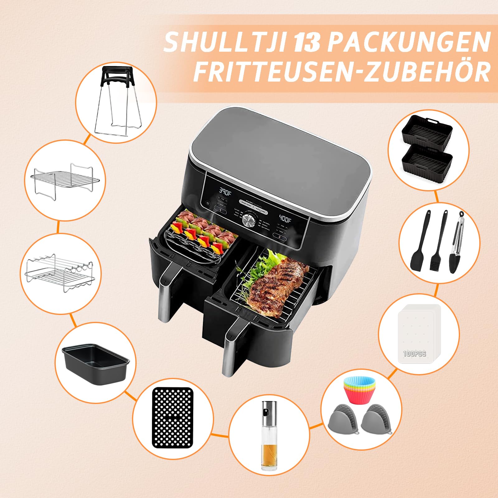 Lot De 12 Accessoires Pour Friteuse à Air Chaud – Compatible Ninja Foodi AF300/400/451, Princess, Innsky 7,6-9,5L