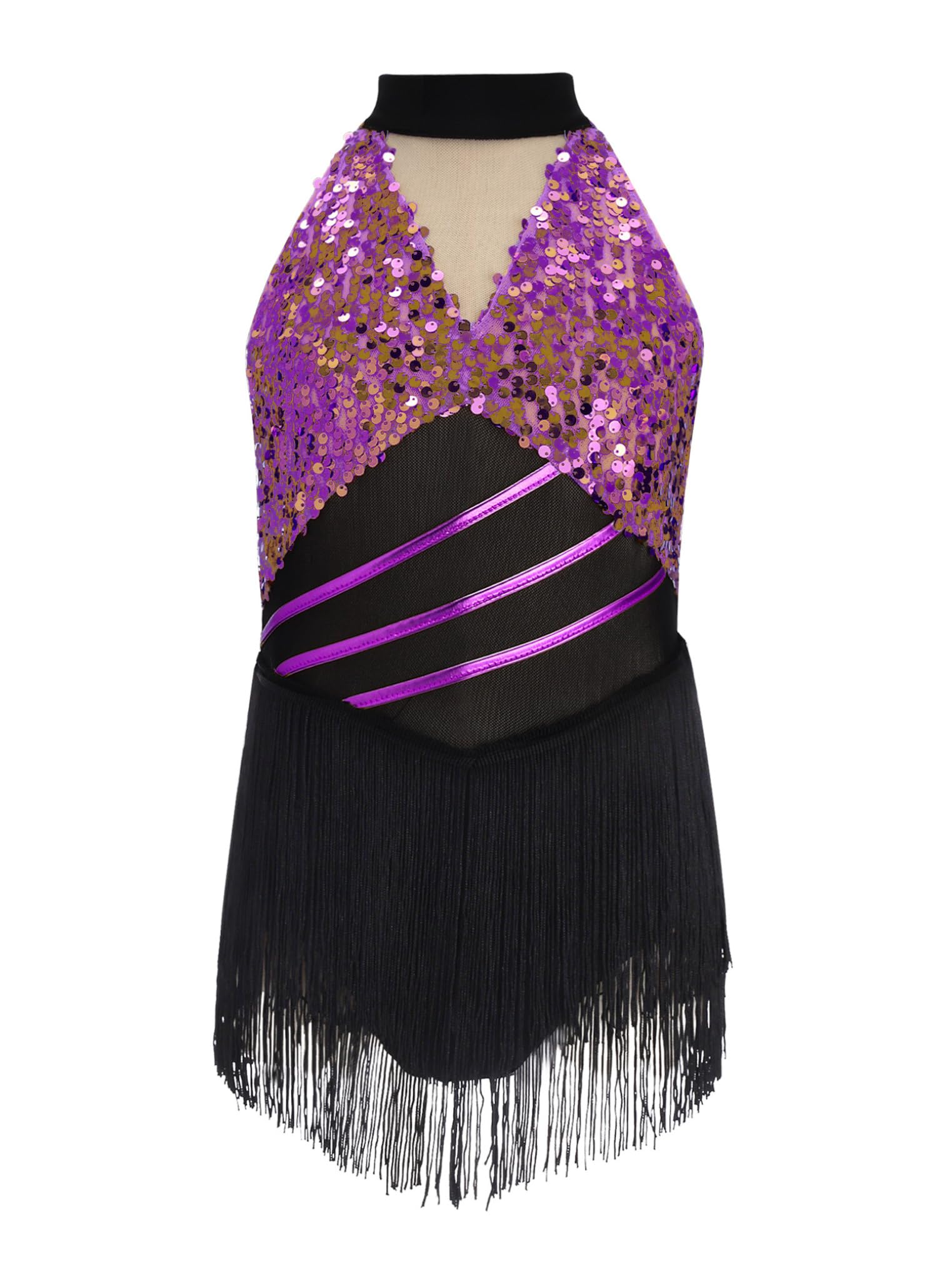 Freebily Vestidos Baile Salsa Samba Rumba con Flecos Niña Leotardo De Baile Latino Espalda Abierta Trajes De Bailarina Cha Cha — view 3