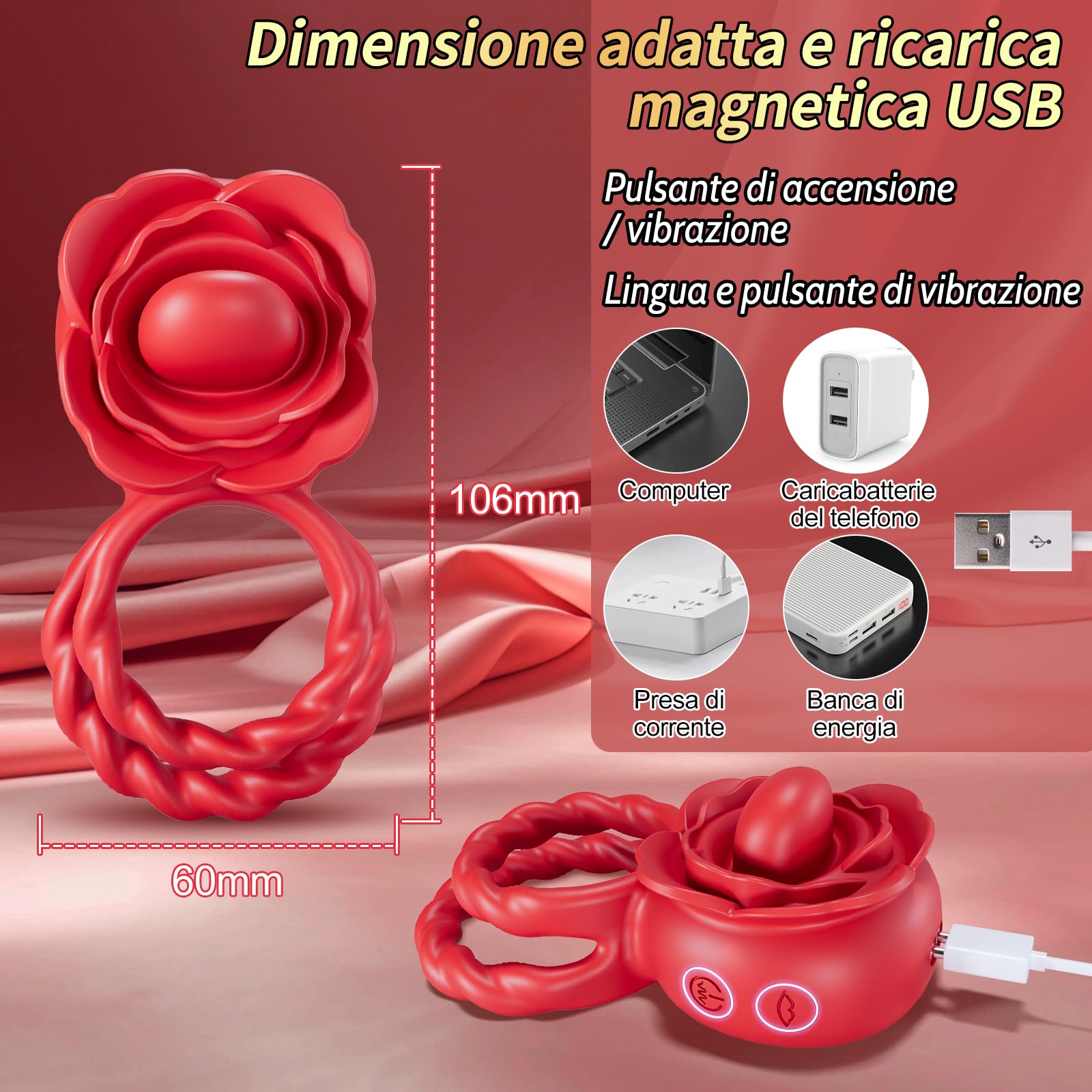 Anello Vibrante per Lei e Lui - Sexytoysys Uomo Anello Pene Stimolatore per Clitoride con 10 modalità di leccaggio e vibrazione Toys Sessuali per Donna Fiore Sexytoysys Coppia Cock Ring