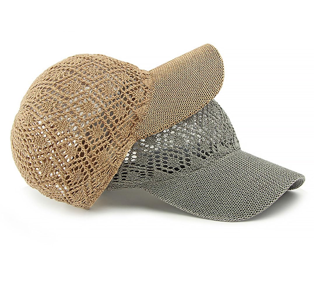 Gorra de Béisbol Mujer Verano Ajustable Baseball Cap Malla Transpirable Gorro Sombrero para el Sol Casuales Gorra de Playa Paja
