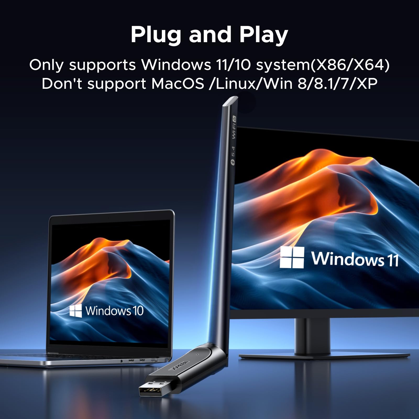 UGREEN Pamięć USB WiFi 6 AX900 Bluetooth 5.4 Antena USB WiFi Bluetooth | Dual Band 2.4G 5 GHz, wbudowany sterownik, antena 6dBi, MU-MIMO WPA2, adapter PC, kompatybilny z Windows 11 10