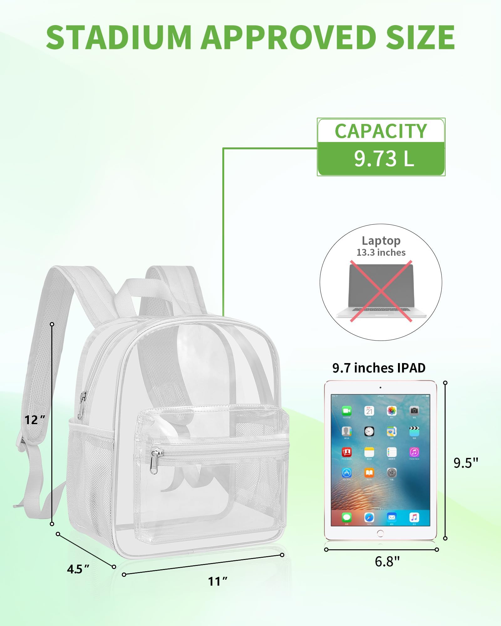 MAY TREE Clear Backpack for Stadium Events, 12x11x5 Inches Small Clear Backpack for Concert Festival Sports Outdoor -