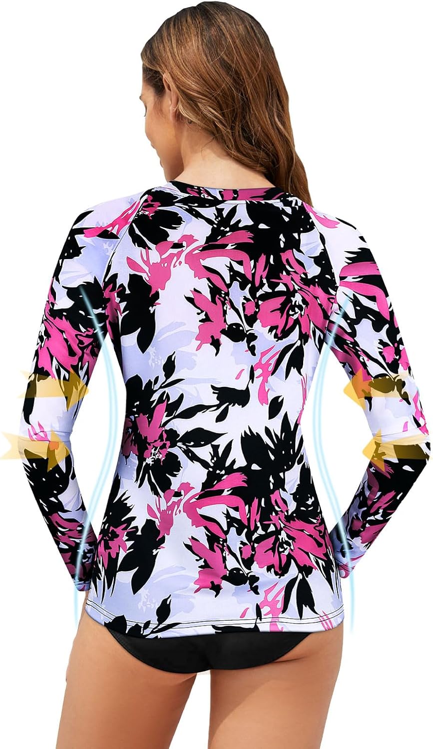 Tanst Sky Women's Rash Guard Swim Top Long Sleeve Bathing Suits UV Shirt Zipper Rashguard Swimsuit