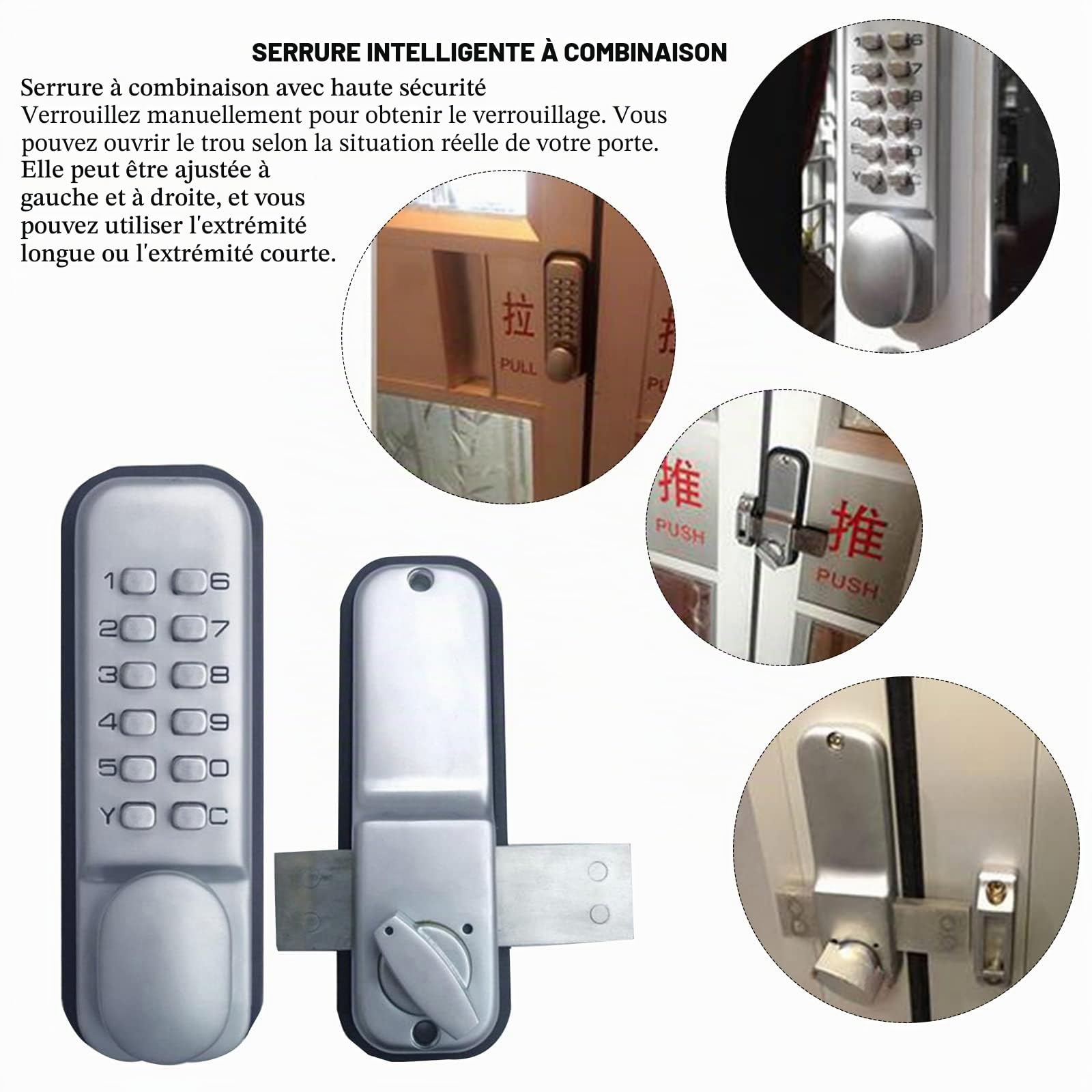 Serrure de porte mécanique, clavier d'entrée sans clé serrure numérique étanche, serrures de porte de maison à code de 1 à 11 chiffres, serrure codée sans clé serrures de verrouillage de porte