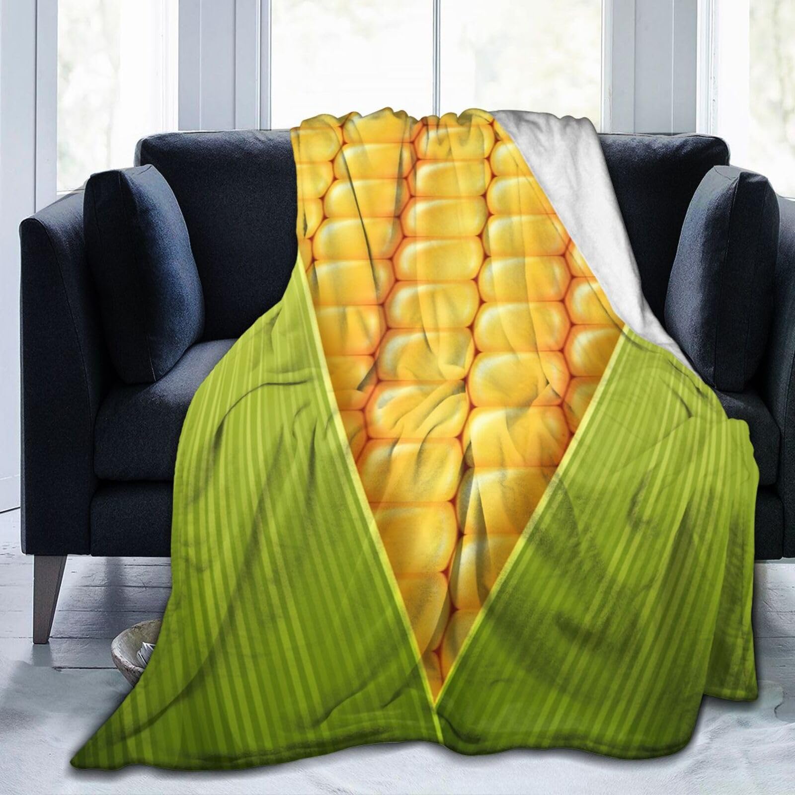 Fun Sweet Yellow Green Corn Throw Blanket Super Soft Warm Bed Blankets for Couch Bedroom Sofa Office Car, All Season Cozy Flannel Plush Blanket Gifts