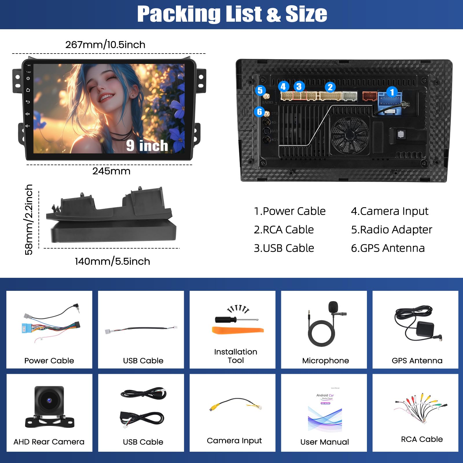 CAMECHO Radio samochodowe 4 + 64 G 8-rdzeniowe Android 15 Navi do Suzuki Splash Ritz Opel Agila 2004-2014, 9-calowe radio Qualcomm z bezprzewodowym Carplay Android Auto WiFi GPS FM/RDS DSP Bluetooth +