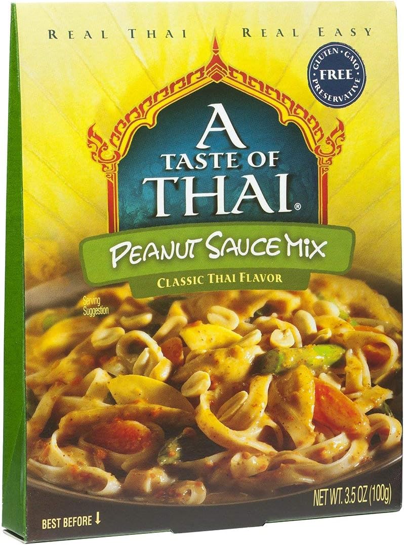 A Taste of Thai Peanut Sauce Mix Packets | Authentic Thai-Style Sauce with Ground Peanuts & Traditional Spices | Ready in Minutes | No Artificial Flavors | Non-GMO, Gluten-Free – (6 Pack, 3.5 oz Each)