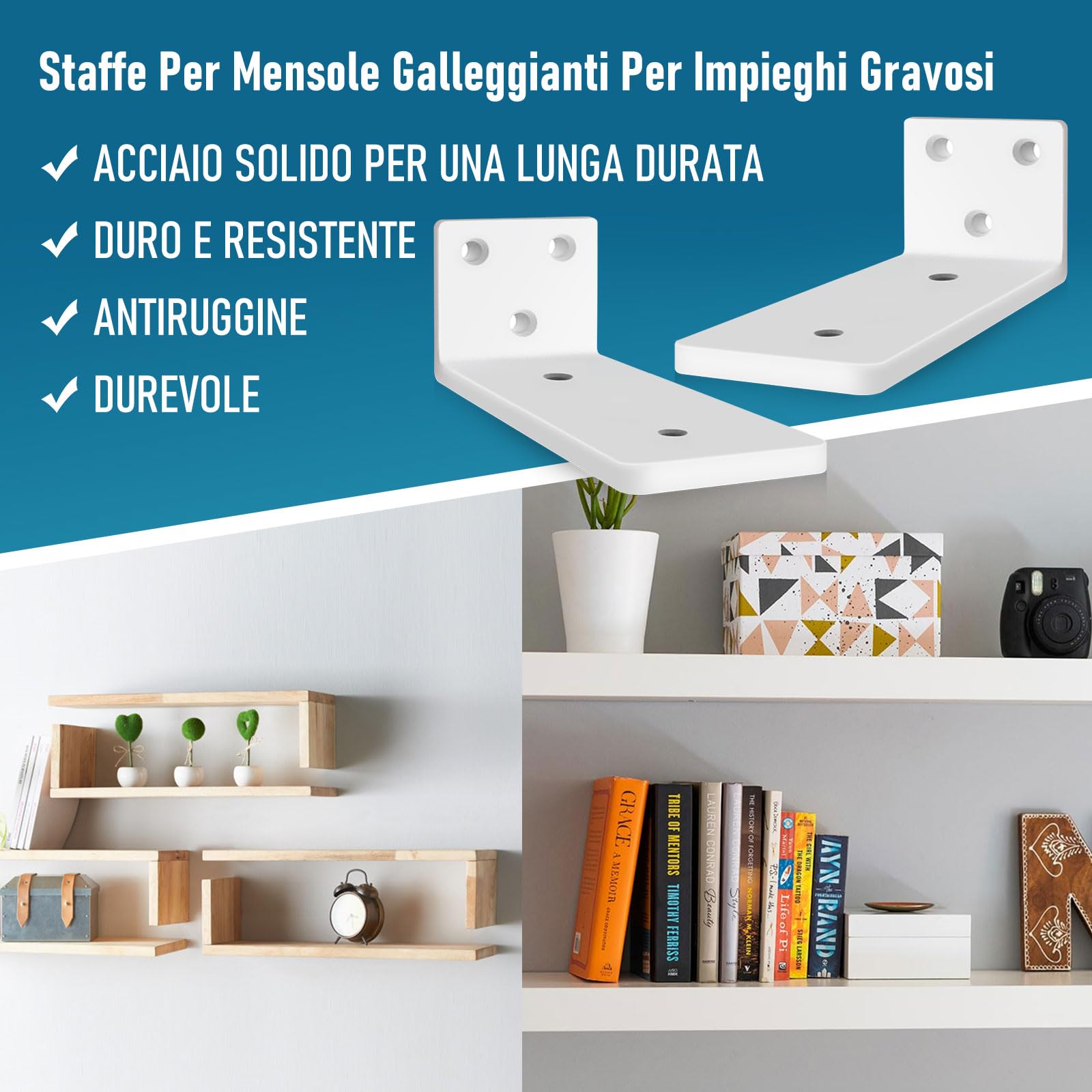 8 Pezzi Staffe Mensole, 15cm Pollici Staffe per Mensole Industriali Resistenti, Staffe per Mensole Bianche a L In Metallo per Supportoper Mensole Fai da Te (Bianco, Spessore 5 mm) 6in
