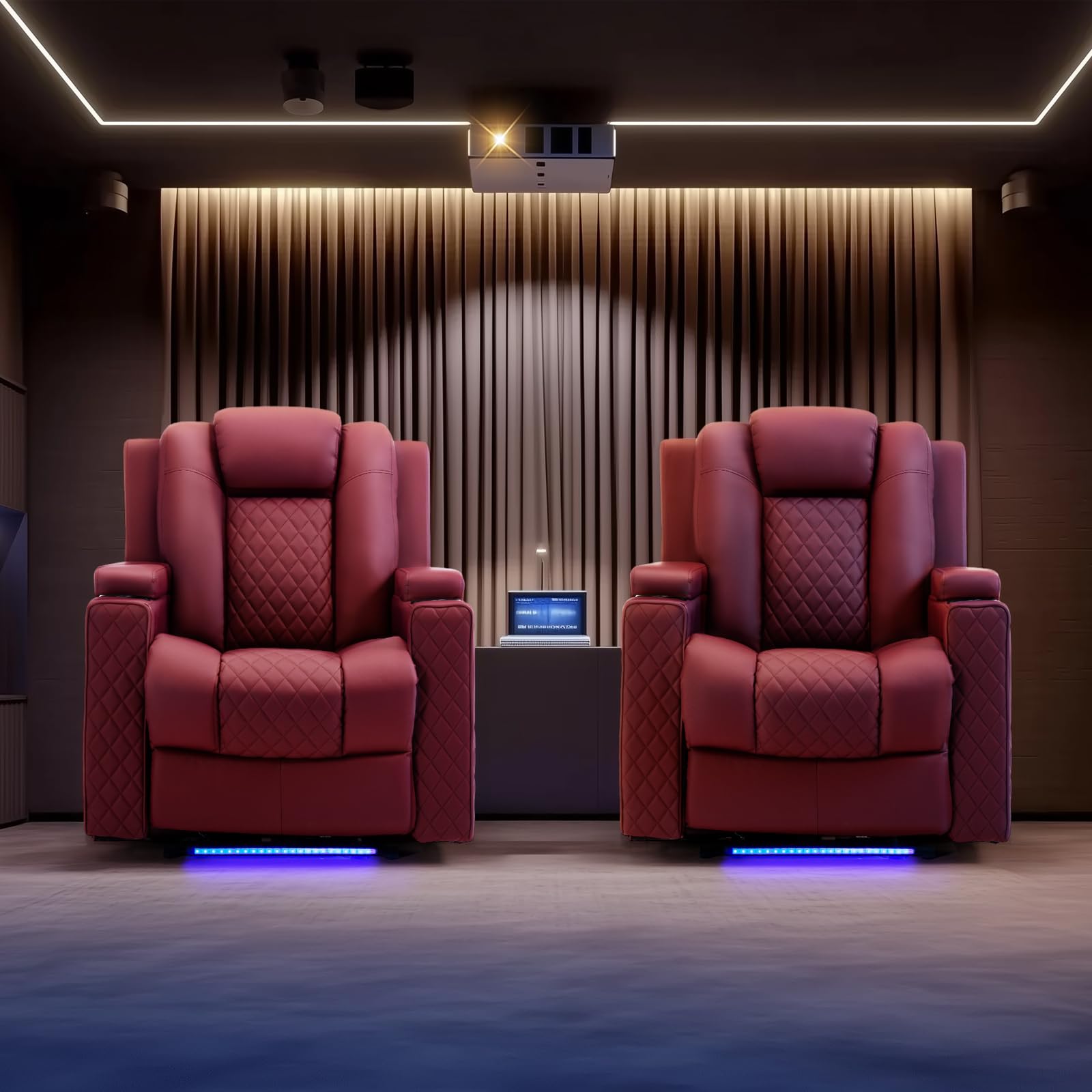 COMHOMA Fauteuil de relaxation avec fonction allongée, fauteuil de relaxation, avec LED, réglable électrique, jusqu'à 150 kg, avec fonction massage, salon, chambre à coucher, home cinéma, rouge