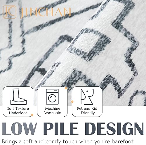 Miniatura 2 de jinchan Alfombra de pasillo marroquí de 2 x 5 pies con línea bohemia lavable moderna geométrica decorativa suave alfombra interior antideslizante
