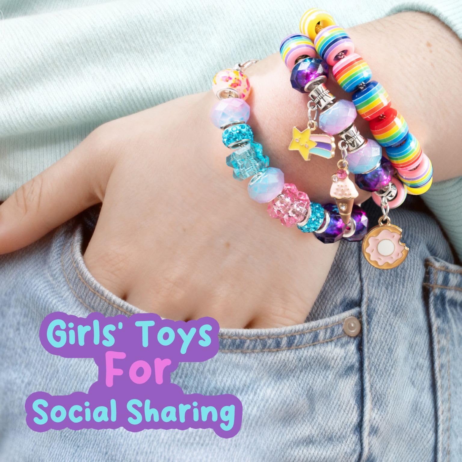 Mädchen-Charm-Armband-Bastelset: Geschenk ideal für 6, 7, 8, 9 Jahre alte Mädchen, Geburtstagsgeschenke, Meerjungfrauen-Schmuck, Kunst und Handwerk für Kinder im Alter von 8–12 Jahren, die die