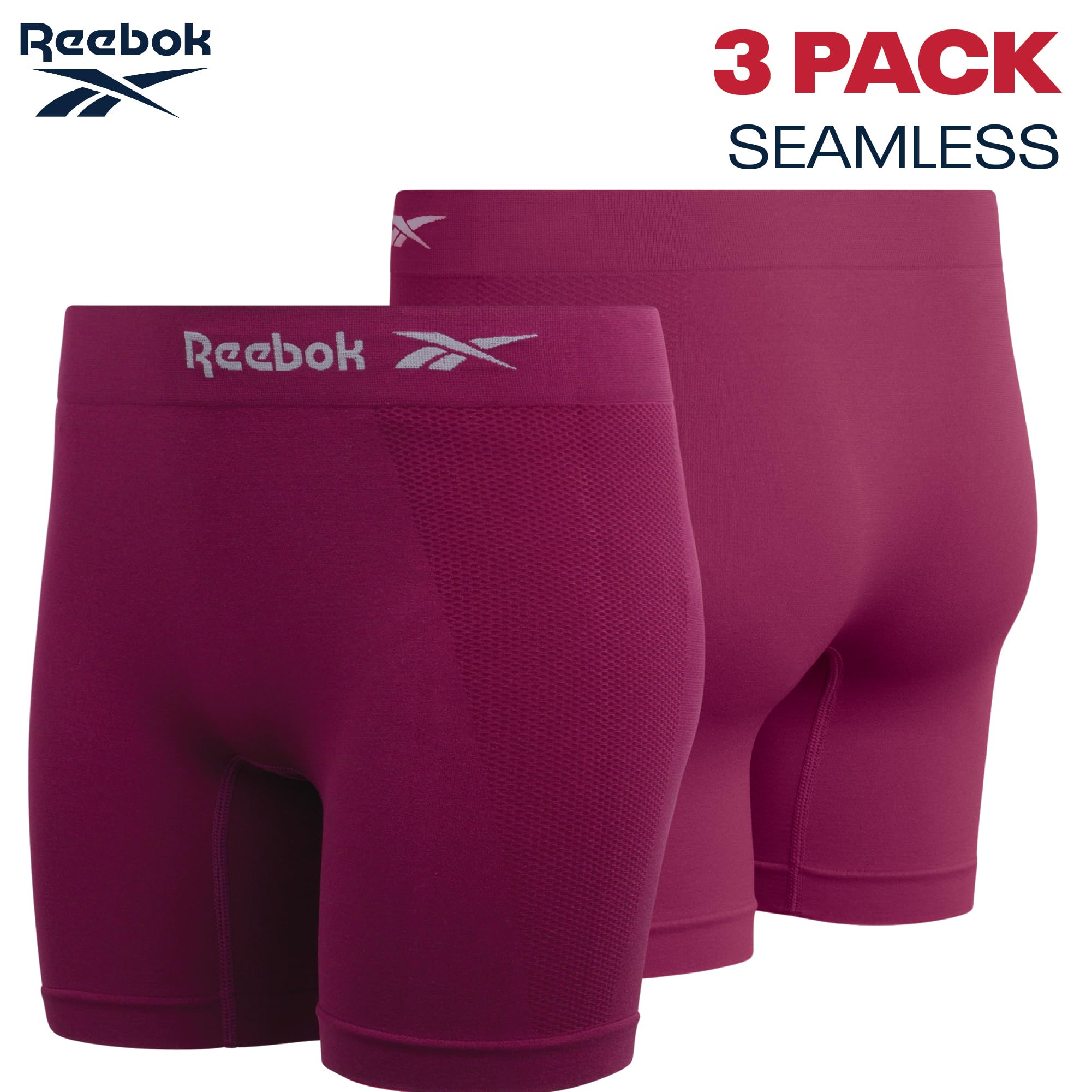 Reebok Damen-Shorts, Unterwäsche – 3er-Pack, nahtlos, lange Beine, Boyshorts für Frauen (S-3X, erhältlich in Übergröße)