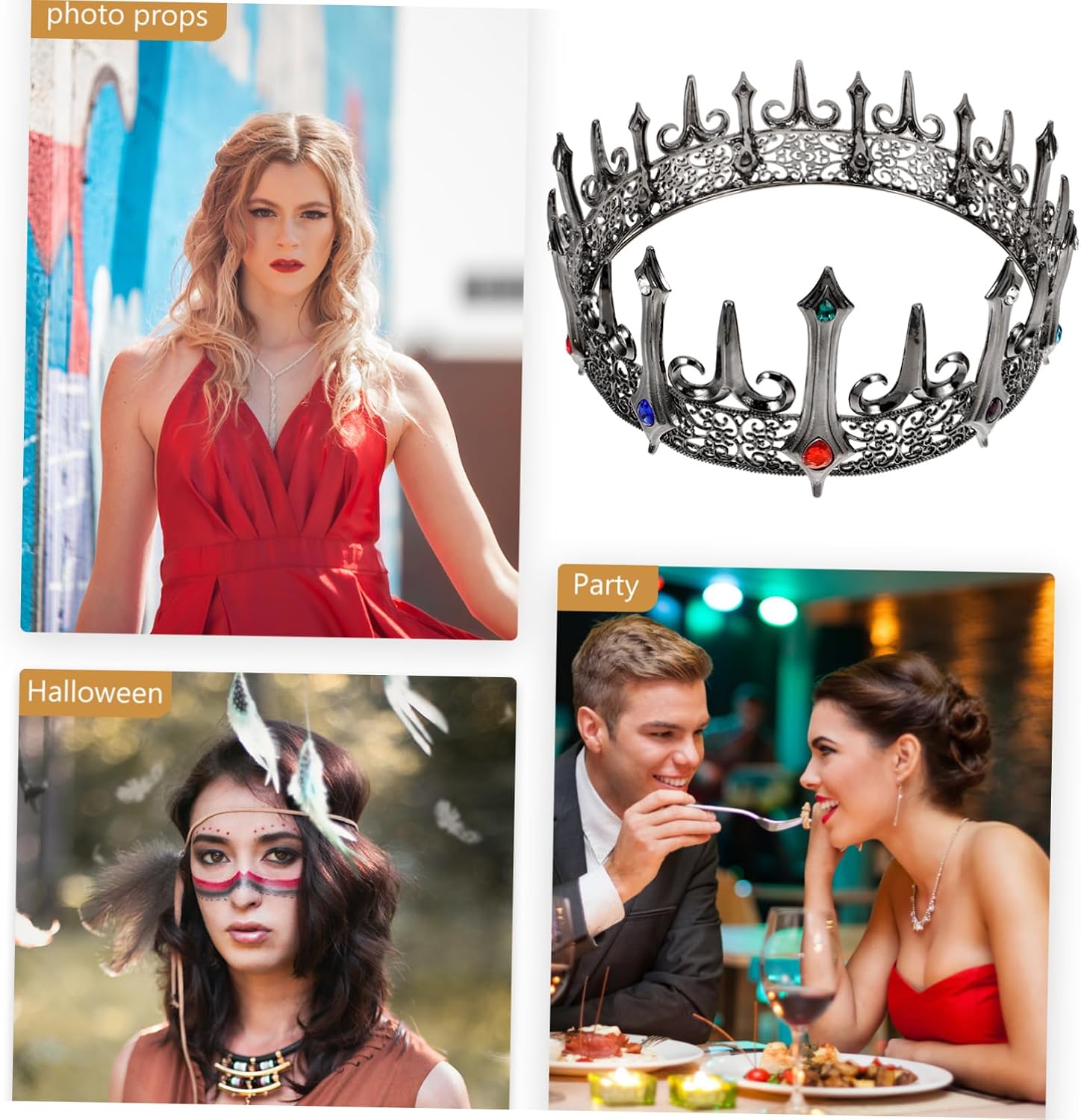 LIFKOME Gothic Crown for Men and Women Alloy Headdress Colorful Rhinestones Retro Metal Crown Cosplay Accessory for Prom and Parties
