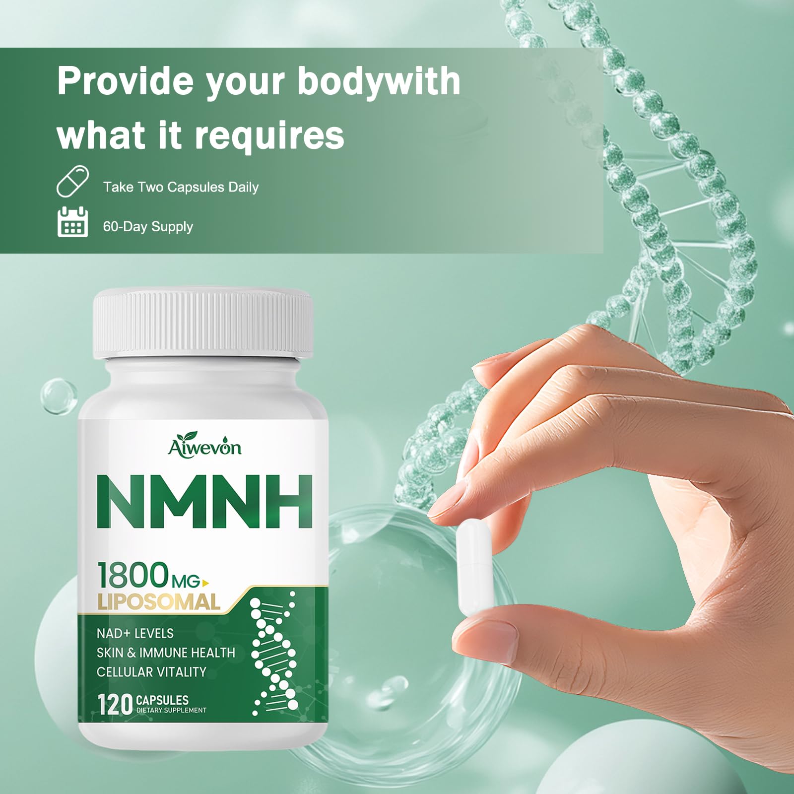 NMNH 1800mg Liposomal NAD+ Supplement, NMNH NMN Alternative with Nicotinamide Riboside & Resveratrol, NAD Booster for Cellular Energy Healthy Aging Support, 120 Vegan Capsules — Amazon image 6
