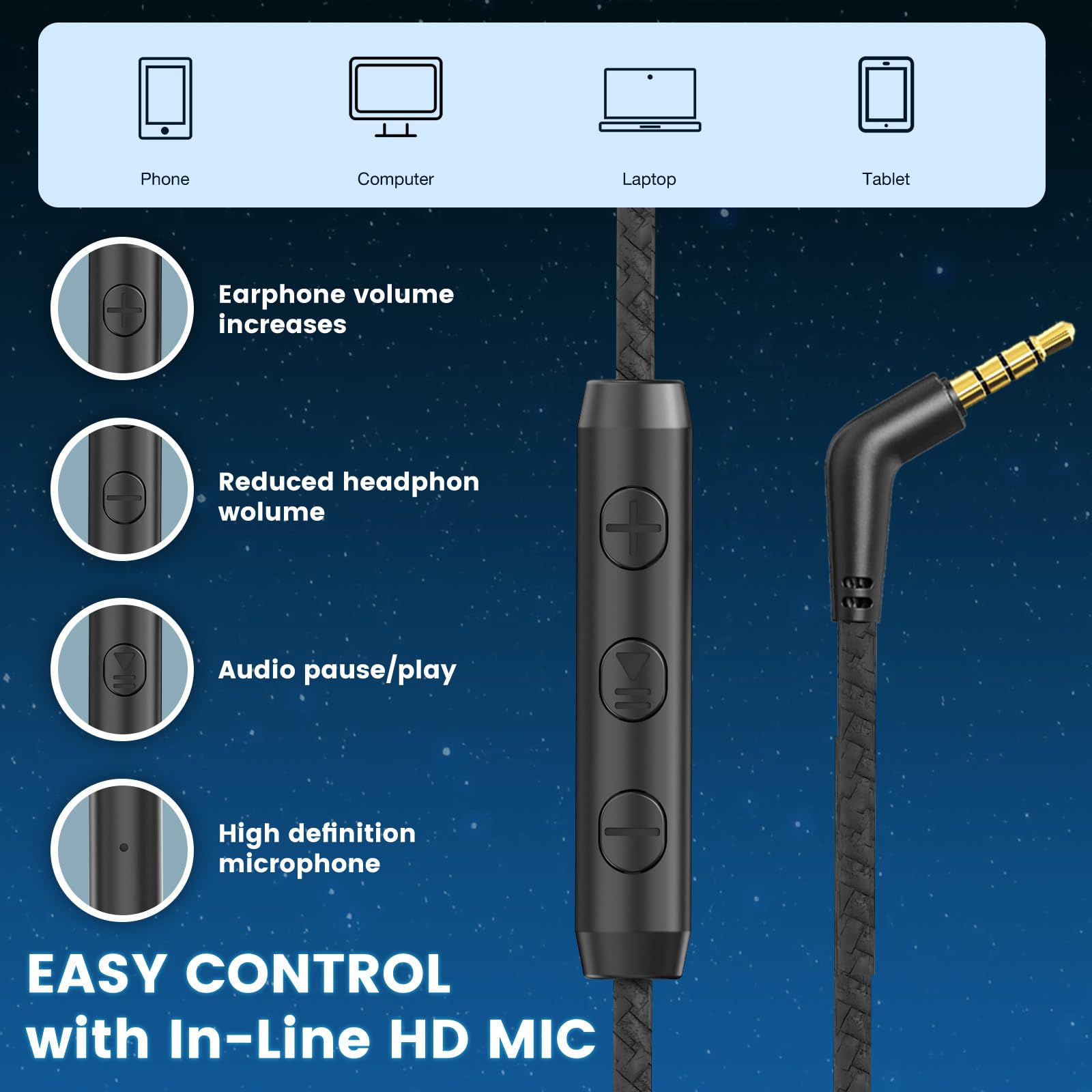 Cowyawn Przewodowe słuchawki nauszne, składane 3,5 mm z mikrofonem, regulacja głośności, dźwięk stereo HD, lekkie słuchawki dla dorosłych, nastolatków, Chromebooków, laptopów, komputerów, tabletów