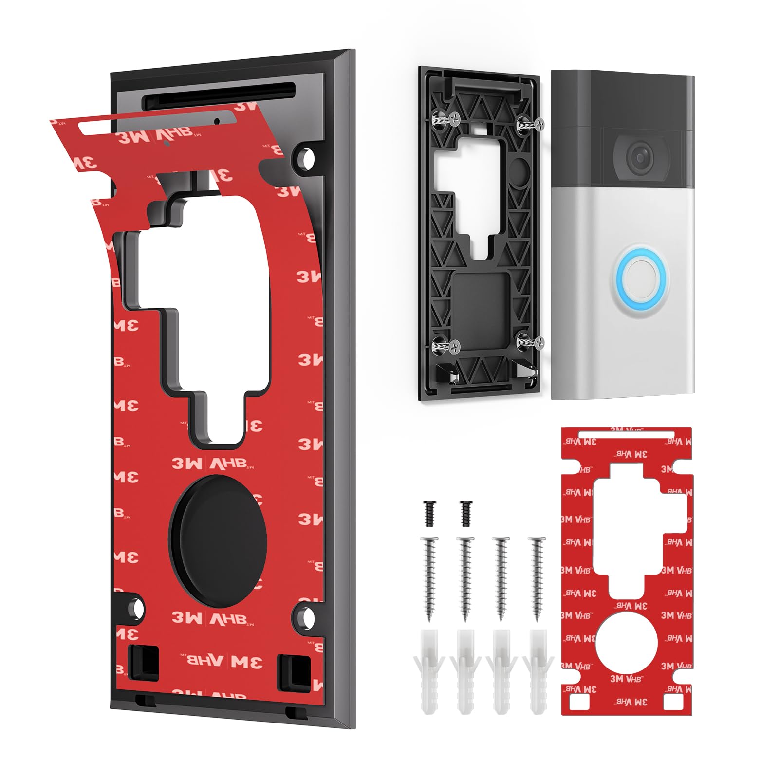 Ring No-Drill Mount with Sticky Pad Compatible with Ring Battery Doorbell (2020) –Strong Adhesive Mounting Plate,Renter Friendly Apartment&Office Video Doorbell Holder Bracket,Easy Install Accessories
