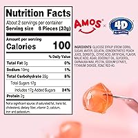 Vista 5 de Amos Caramelos rellenos de frutas 4D, bocadillos de frutas jugosos, sabor a melocotón, suaves y masticables, sin gluten, 2.29 onzas por bolsa