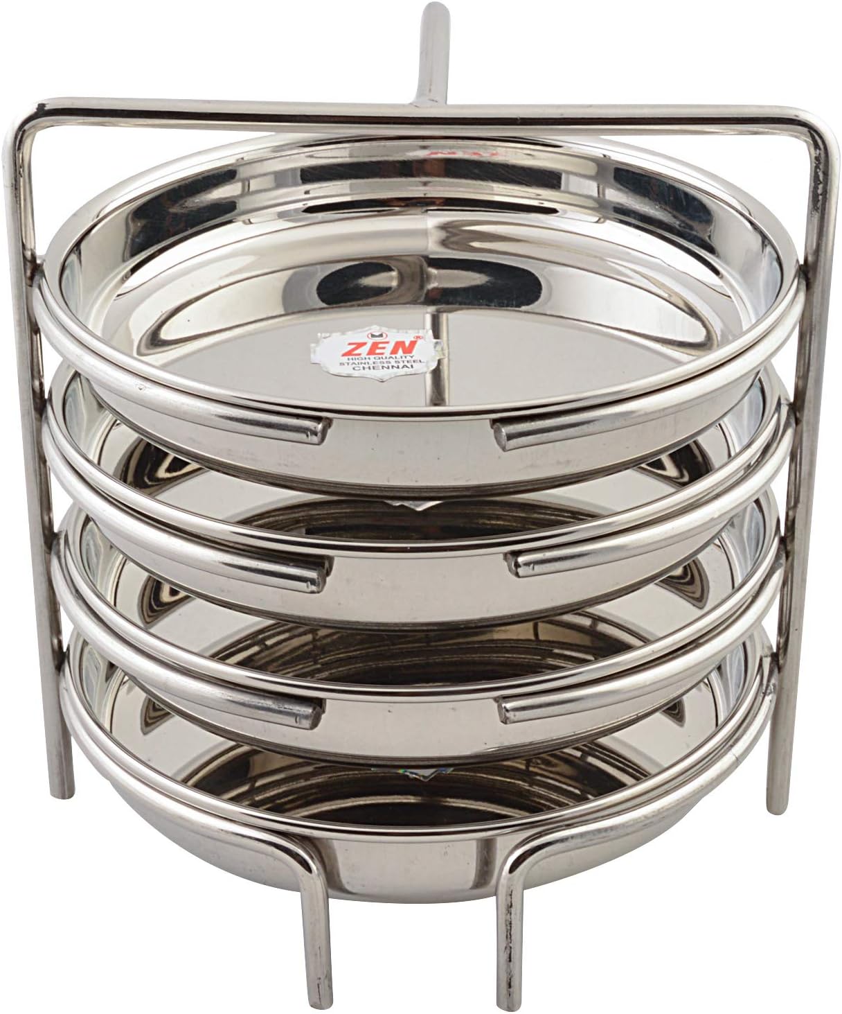 Jain Stainless Steel Thatte Idly Stand - 4 Plates | Thatte Idli Plate with Stand | Thattu/Plate/Dhokla | Idly/Dhokla Holders | Silver Color & Small Size With 4 Plates | Pack of 1
