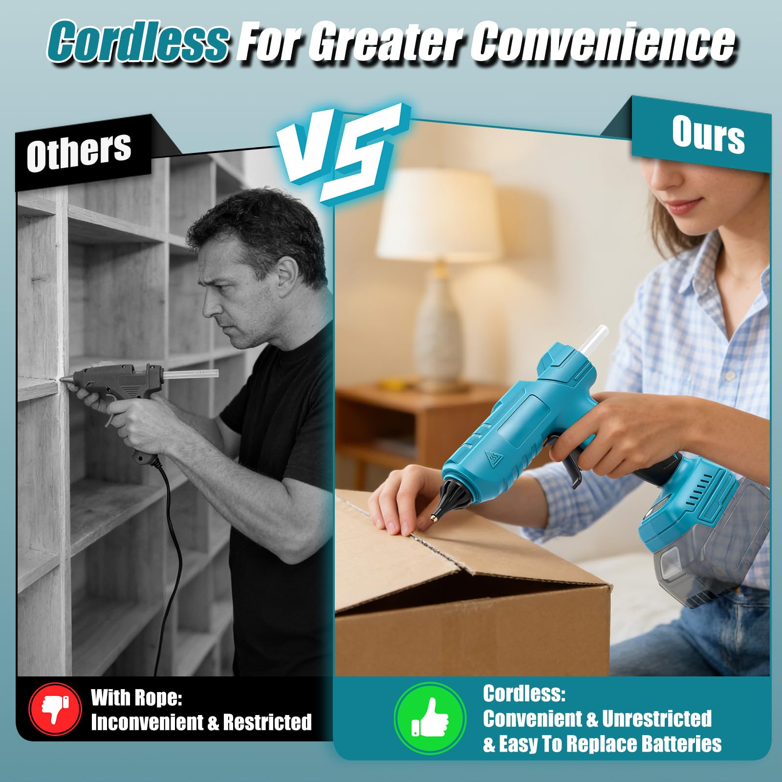 Pistolet à colle chaude compatible avec batteries Makita 18 V, pistolet à colle chaude 100 W avec 10 bâtons de colle de 11 mm, bâtonnets de colle chaude à chauffage rapide pour bricolage, bricolage