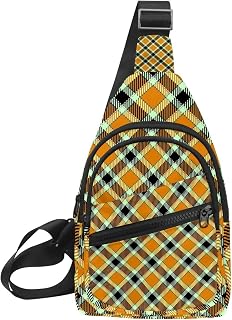 Bandolera cruzada para hombres y mujeres, con patrón a cuadros, color amarillo, para viajes, senderismo, bolsa de hombro casual, Multicolor 2, 11.8x7x1.5in/30x18x4cm