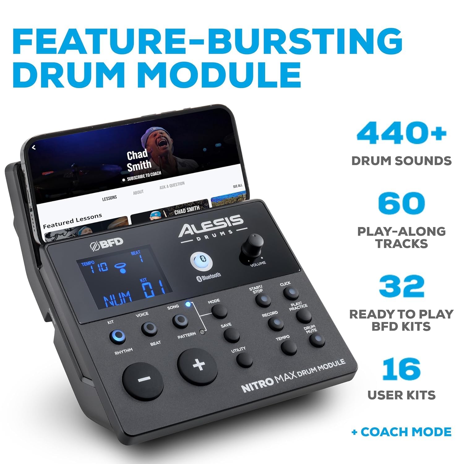 Alesis Nitro Max Kit Eight Piece Electronic Drum Kit with Mesh Heads, Bluetooth - Image 3 thumbnail