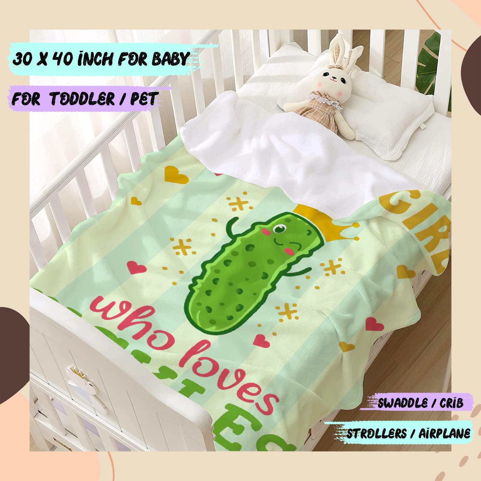 ARTBLANKET Just A Girl Who Loves Pickles Throw Blanket Fannel Fleece Microfiber Plush Bed Blanket Super Soft Blanket for All Season Bed Couch Sofa 120x90 in for Family