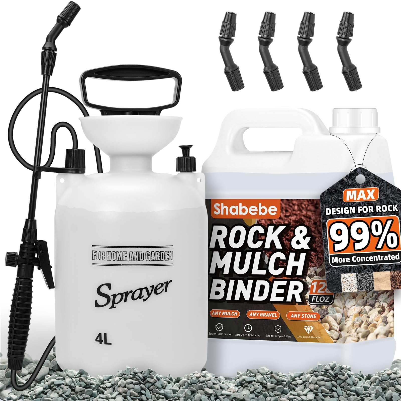 Photo 1 of Shabebe Rock Glue, 1Gallon Mulch Hold for Landscaping with Sprayer, 99% Ultra Stick Pea Gravel Stabilizer Landscape, Non-Toxic Rapid-Dry Landscape Binder, Dries-Clear Gravel Binder for Pebble Garden