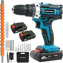 110-220V Furadeira sem Fio, 25+1 Velocidades, Motor sem Escovas, 2 Baterias de 2,0Ah - Parafusadeira para Reparos Domésticos, Projetos de Bricolagem e Tarefas Profissionais