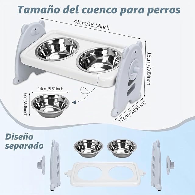 Foto 5 de 8 de Cuenco elevado para perros, cuencos elevados para perros de 3 niveles ajustables