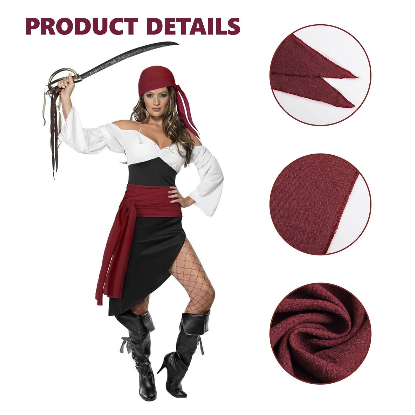 AIWXEEU Pirate Costume Accessories Set, with Bandana Sash Belt, Pirate Fancy Dress Accessories - Image 3