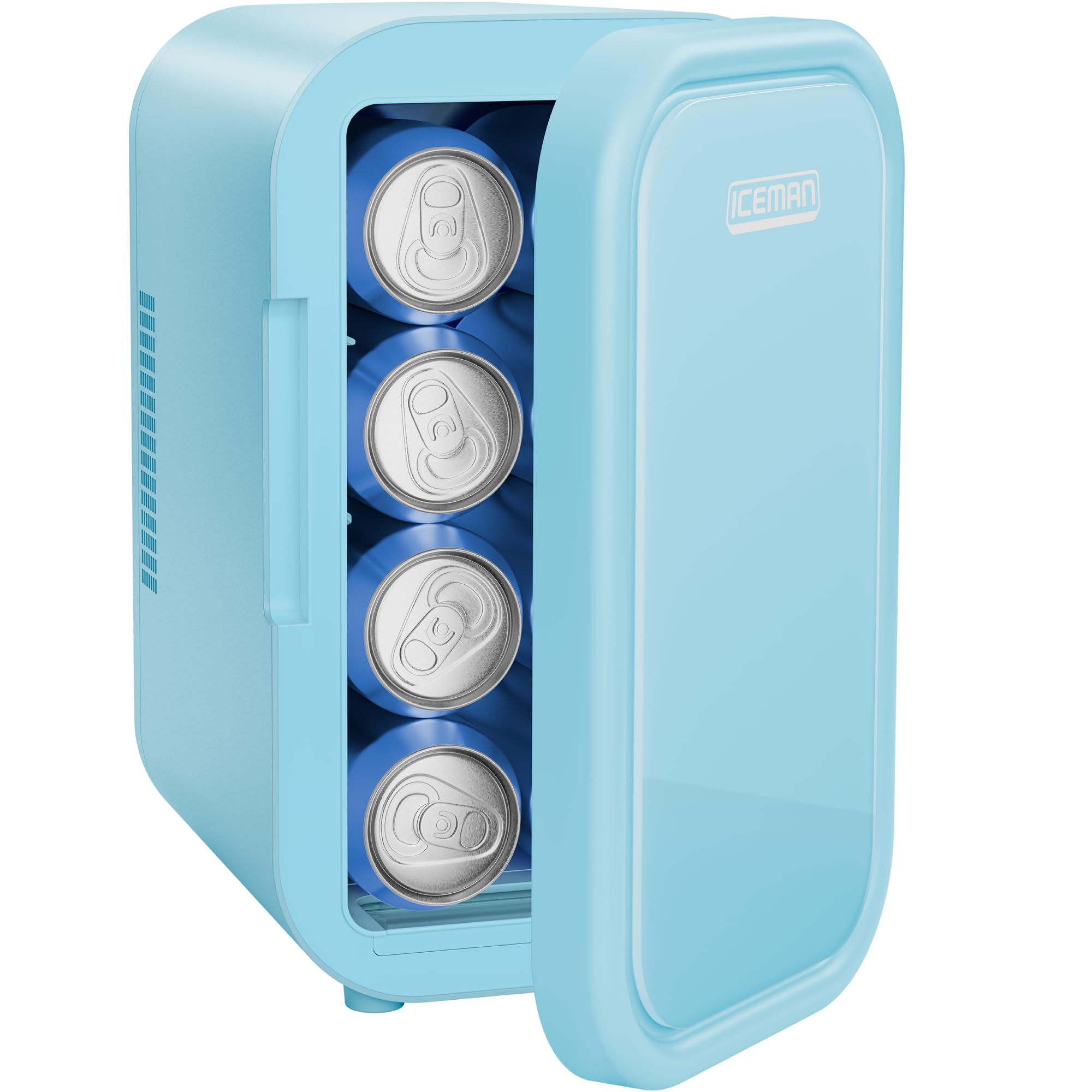 Iceman Portable Mini Fridge – Fits 8 x 12 oz Cans, Cooler and Heater Mini Fridge for Bedroom, Car, Office, Dorm and Skincare, AC/DC Car Plug-Compatible - Blue