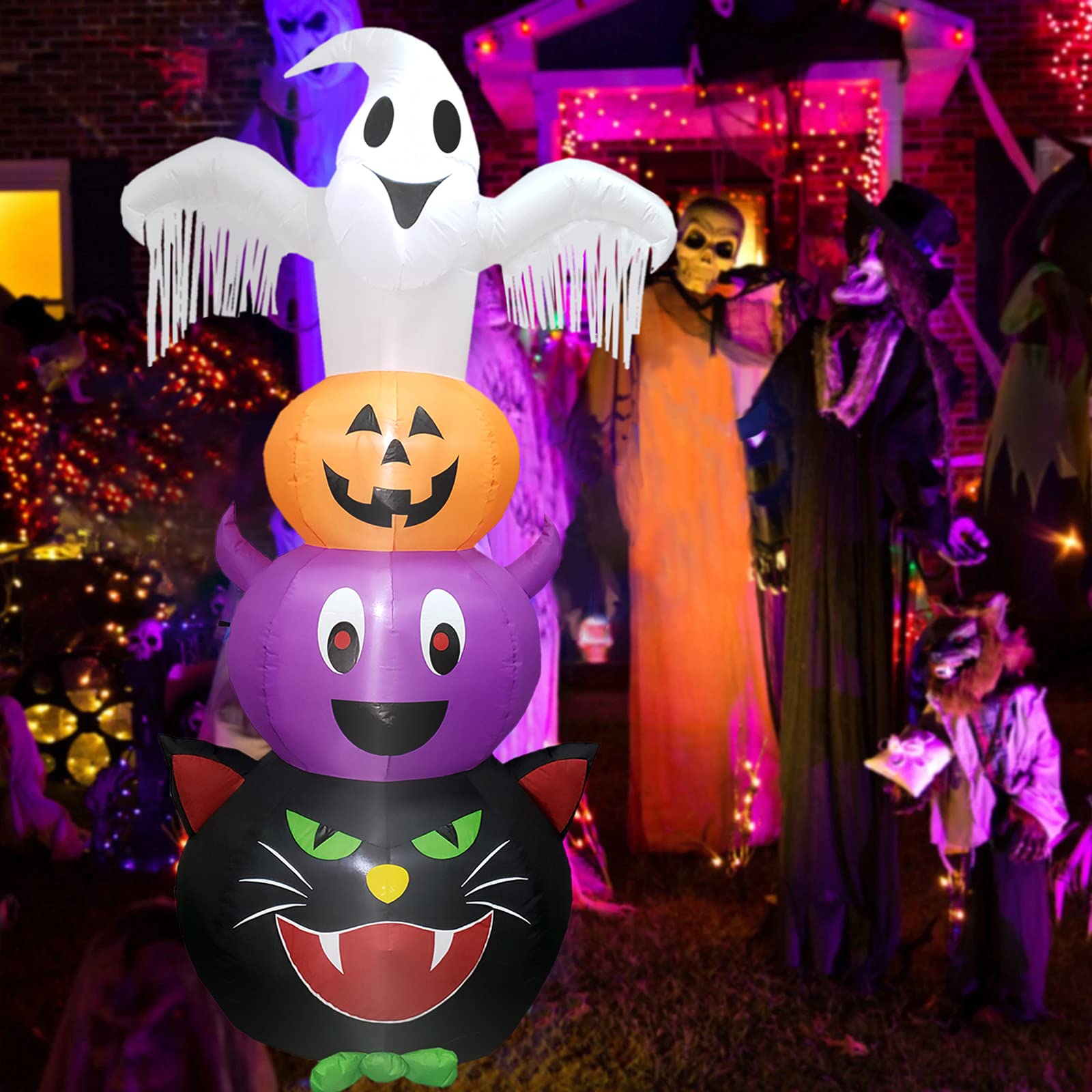 8FT Fantasmi Zucche Gonfiabili Halloween Decorazioni, Kalolary Ghost Gonfiabile di Halloween con luci a LED incorporati Gonfiabili Decorazioni per feste all'aperto per interni ed esterni