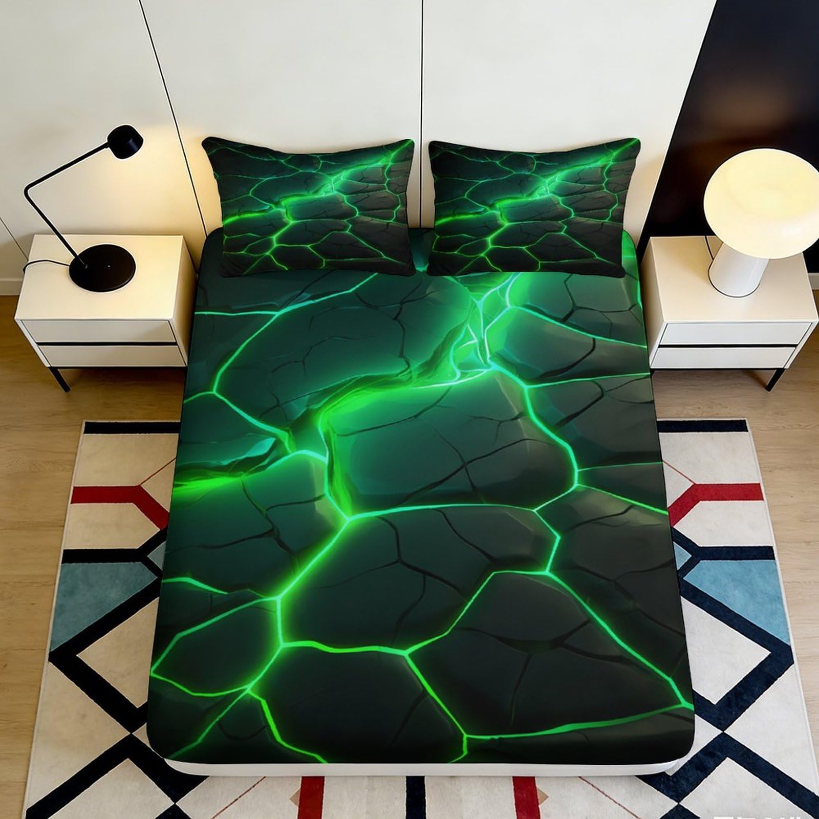 3D Printed Neon Crack Fitted Sheet Microfiber Deep Pocket Non-Slip for Adults Bedroom Neon Crack Mattress Fitted Cover Washable 140x200x25cm