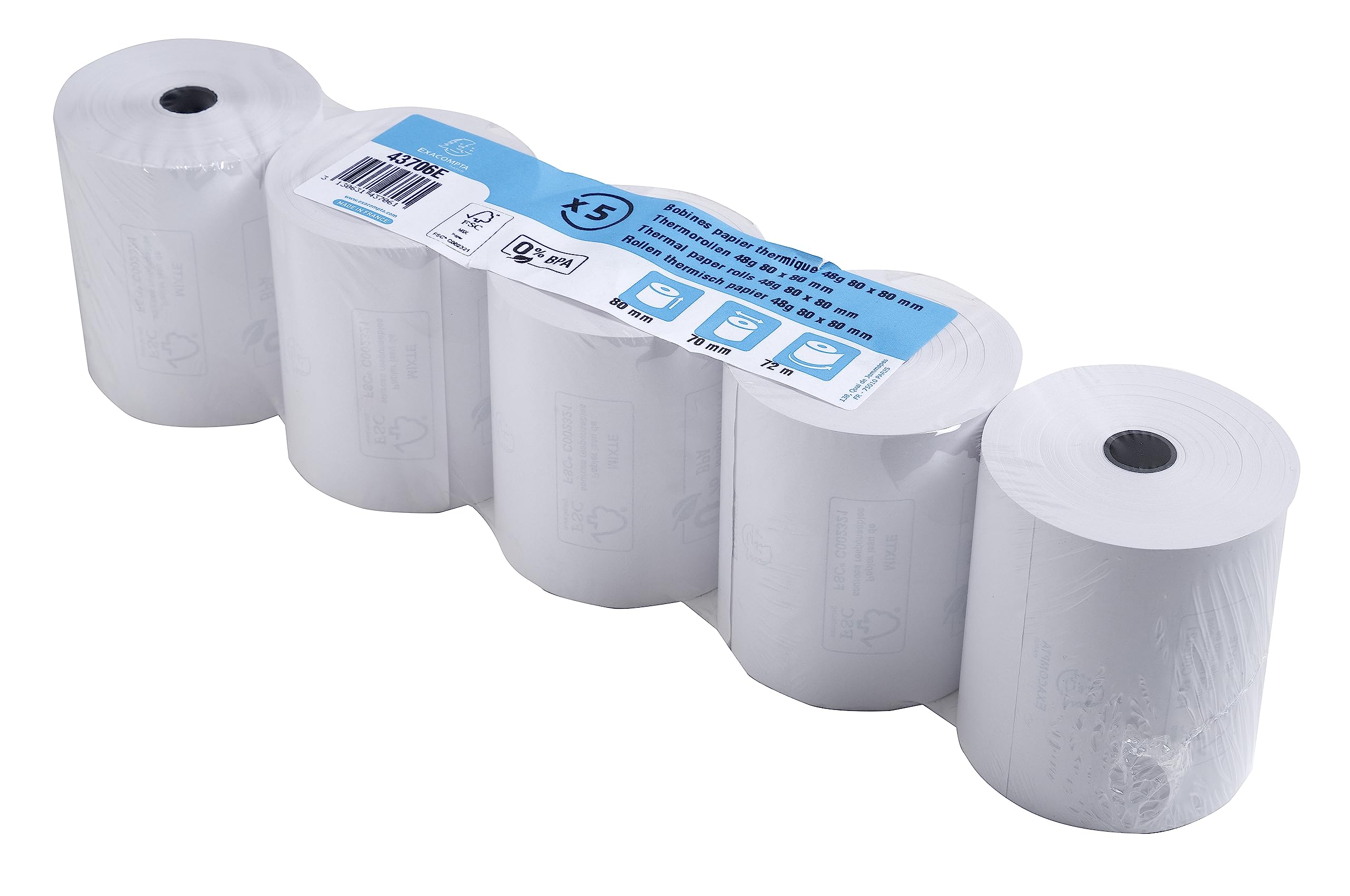 Bobines Tickets Caisse Thermiques 80x70mm - 72m Sans BPA (lot De 20)