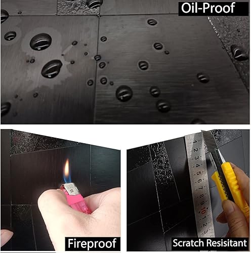 Miniatura 4 de YMMXGE Panel de 5 hojas de metal autoadhesivo para cocina, mosaico de aluminio autoadhesivo 3D, 11.81 x 11.81 x 0.12 pulgadas (5, negro cepillado)
