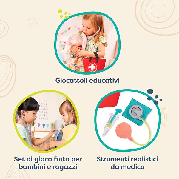 B. toys - Kit per la cura del mini medico - Set da gioco per il dottore - Strumenti medici realistici - Set di giochi di finzione per bambini e ragazzi - Giocattolo educativo - 18 mesi + - 3